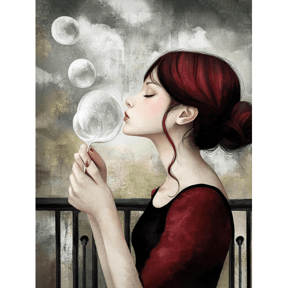 Bubble Blowing Girl Decorative Painting/Canvas Art Perfect for Living Room Bedroom Study Office Hotel Restaurant Gallery Cafe Bar Apartment Dorm and Reading Room Decor.