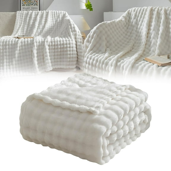 Bubble Bunny Fleece Blanket (Off-White, 100*150),Ultra Soft Cozy 3D Bubble Purple Throw Blanket for Bed Lightweight Flannel Blanket All Season for Sofa Couch Camping Travel