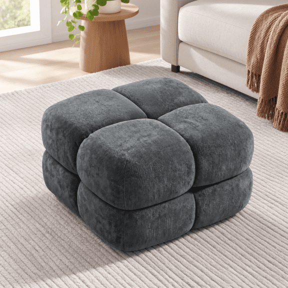 Bubble Chenille Ottoman Foot Rest Stool For Couch Grey