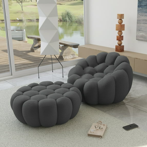 Bubble Couch Modern, Oversized Curved Couches, Lazy Floor Sofa, Dark Gray Bubble Couch Set, Modern Upholstered Comfy Mesh Fabric 3D Honeycomb Shape Couches for Living Room, Office, Apartment