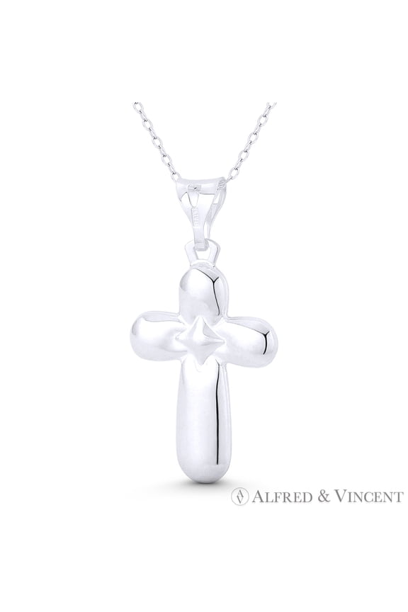 Bubble Cross Fancy Modern Christian Pendant & Chain Necklace in .925 Sterling Silver