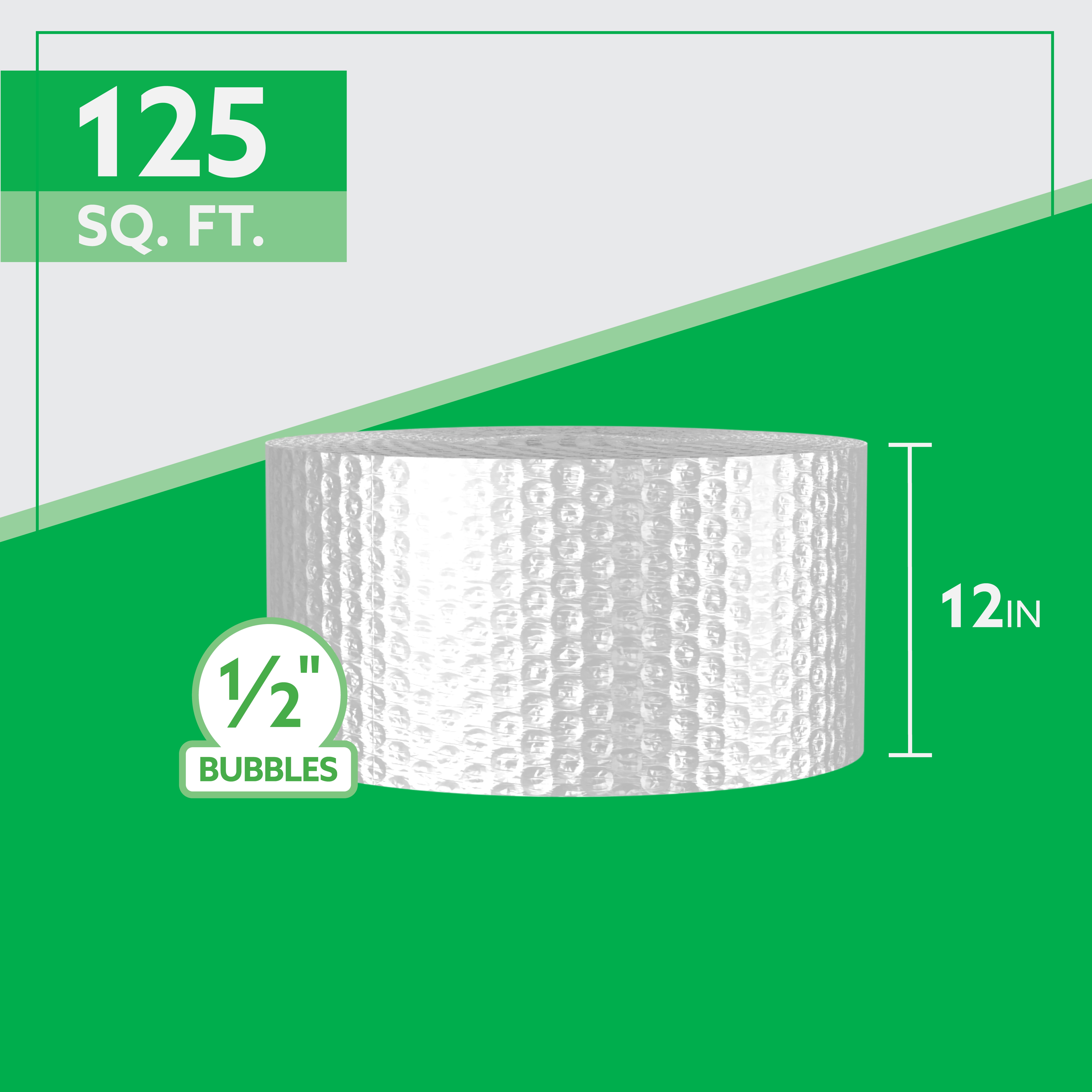 Bubble Cushion Roll, 12" x 125', 1/2" Extra Large Bubbles, Bulk Protective Packaging, 1 Roll