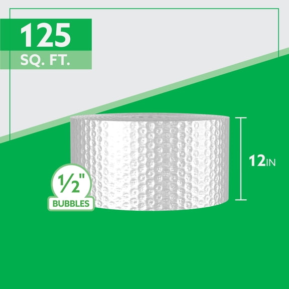 Bubble Cushion Roll, 12" x 125', 1/2" Extra Large Bubbles, Bulk Protective Packaging, 1 Roll