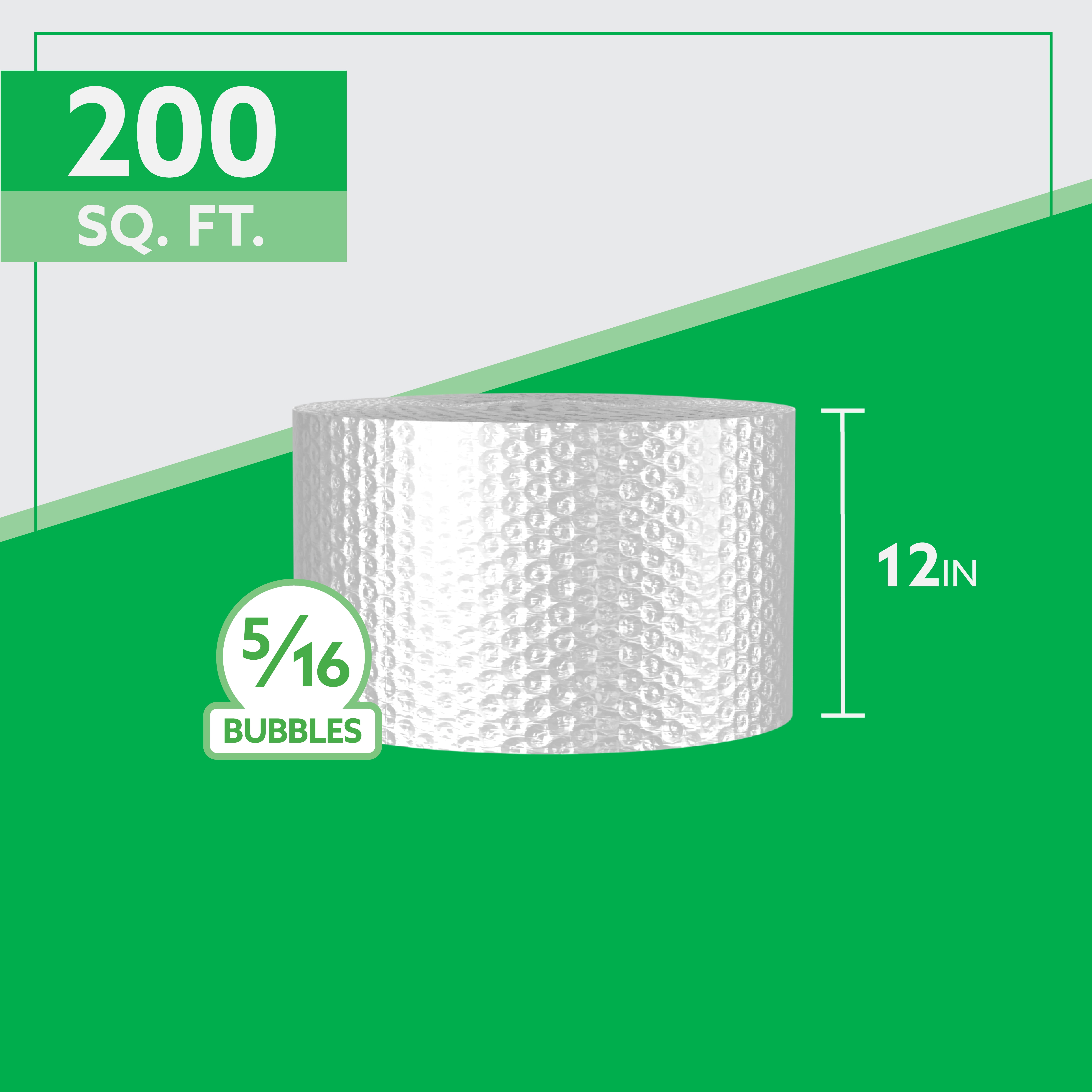 Bubble Cushion Roll, 12" x 200', 5/16" Large Bubbles, Bulk Protective Packaging, 1 Roll