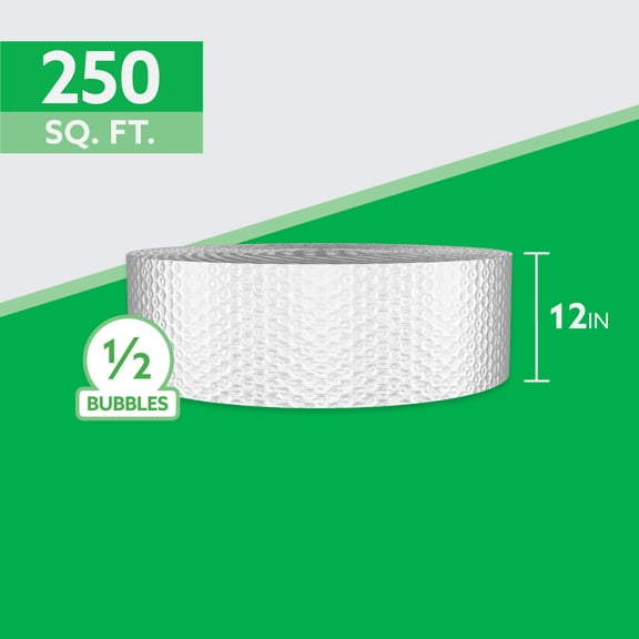 Bubble Cushion Roll, 12" x 250', 1/2" Extra Large Bubbles, Bulk Protective Packaging, 1 Roll