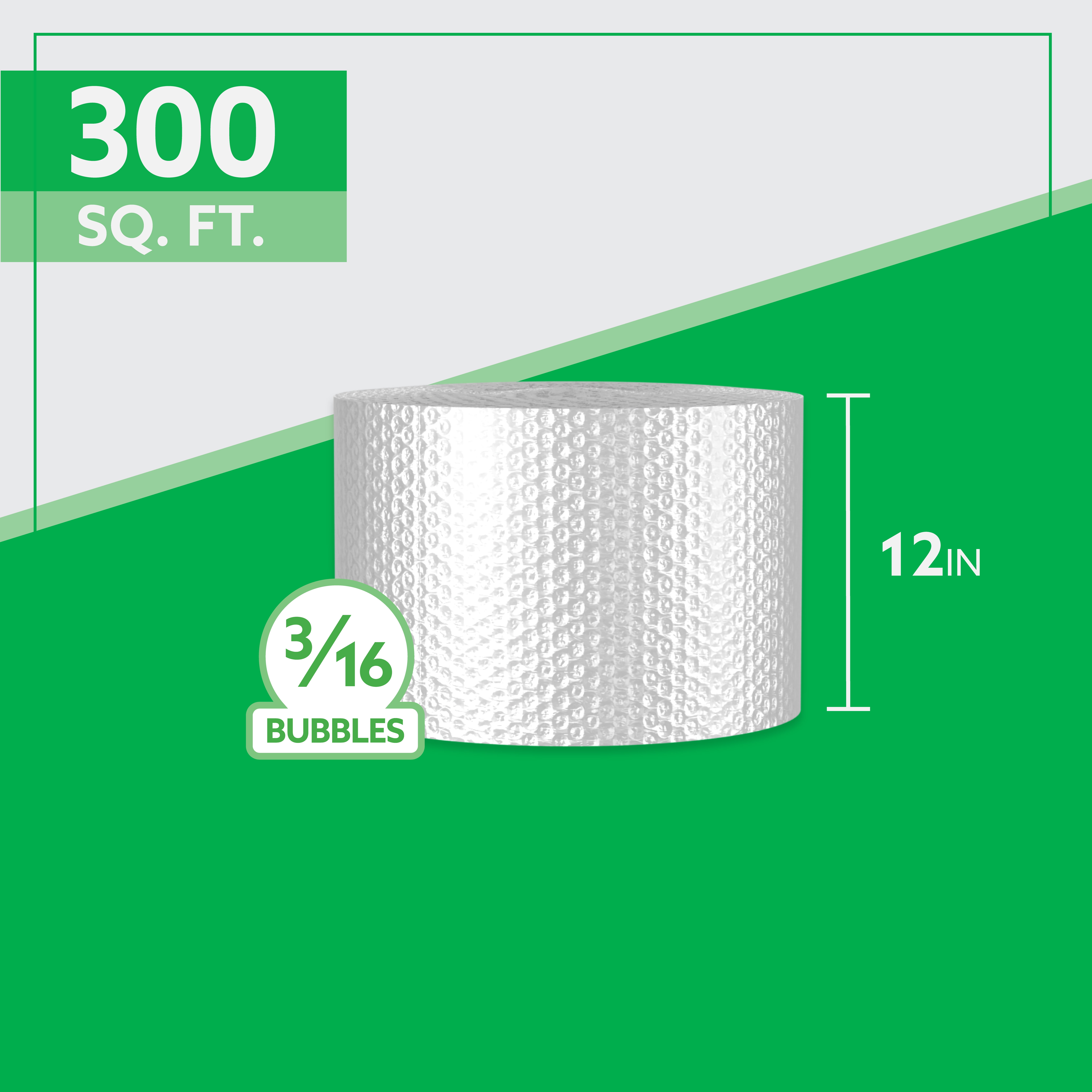Bubble Cushion Roll, 12" x 300', 3/16" Small Bubbles, Bulk Protective Packaging, 1 Roll