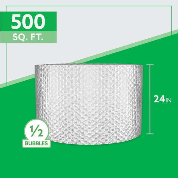Bubble Cushion Roll, 24" x 250', 1/2" Extra Large Bubbles, Bulk Protective Packaging, 1 Roll