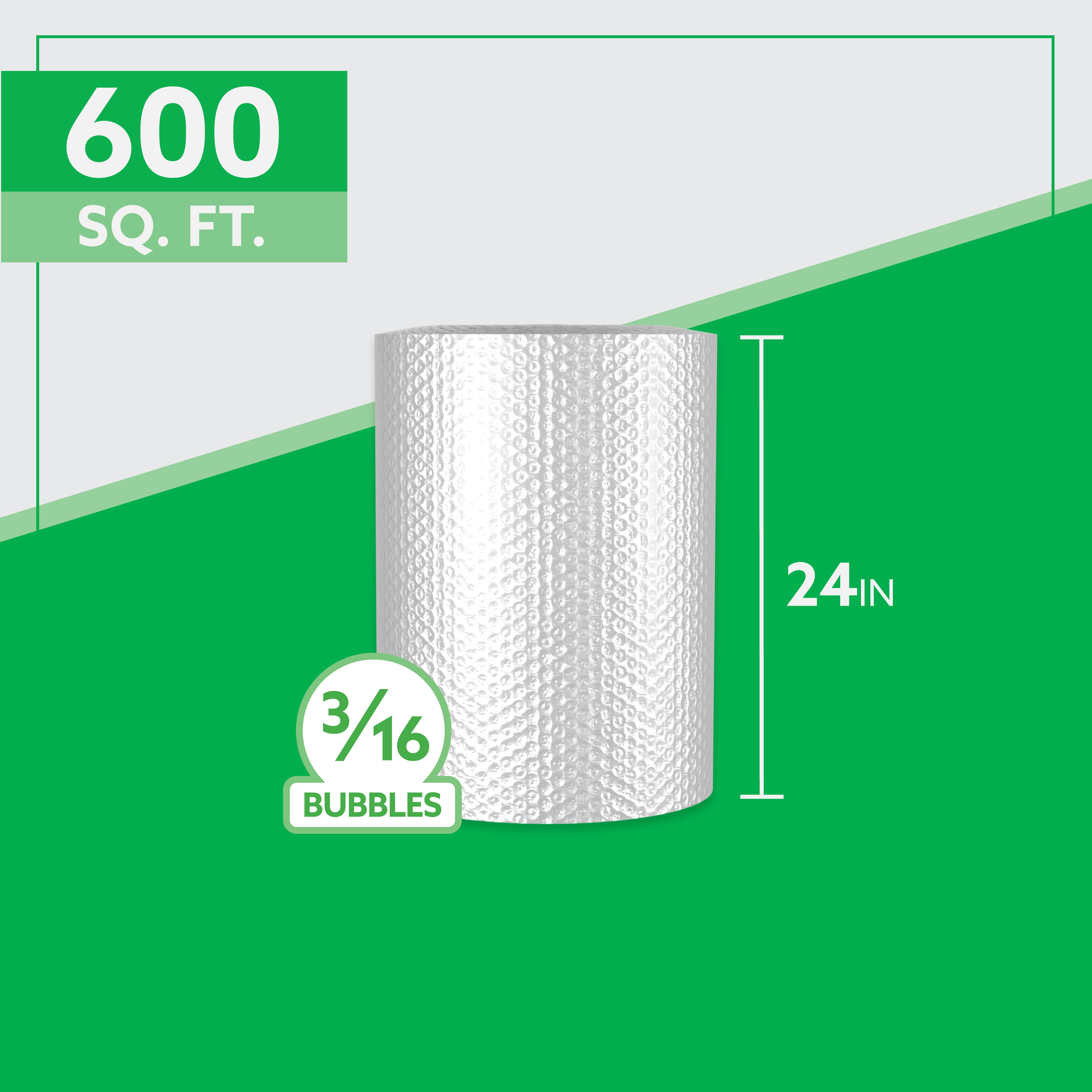 Bubble Cushion Roll, 24" x 300', 3/16" Small Bubbles, Bulk Protective Packaging, 1 Roll