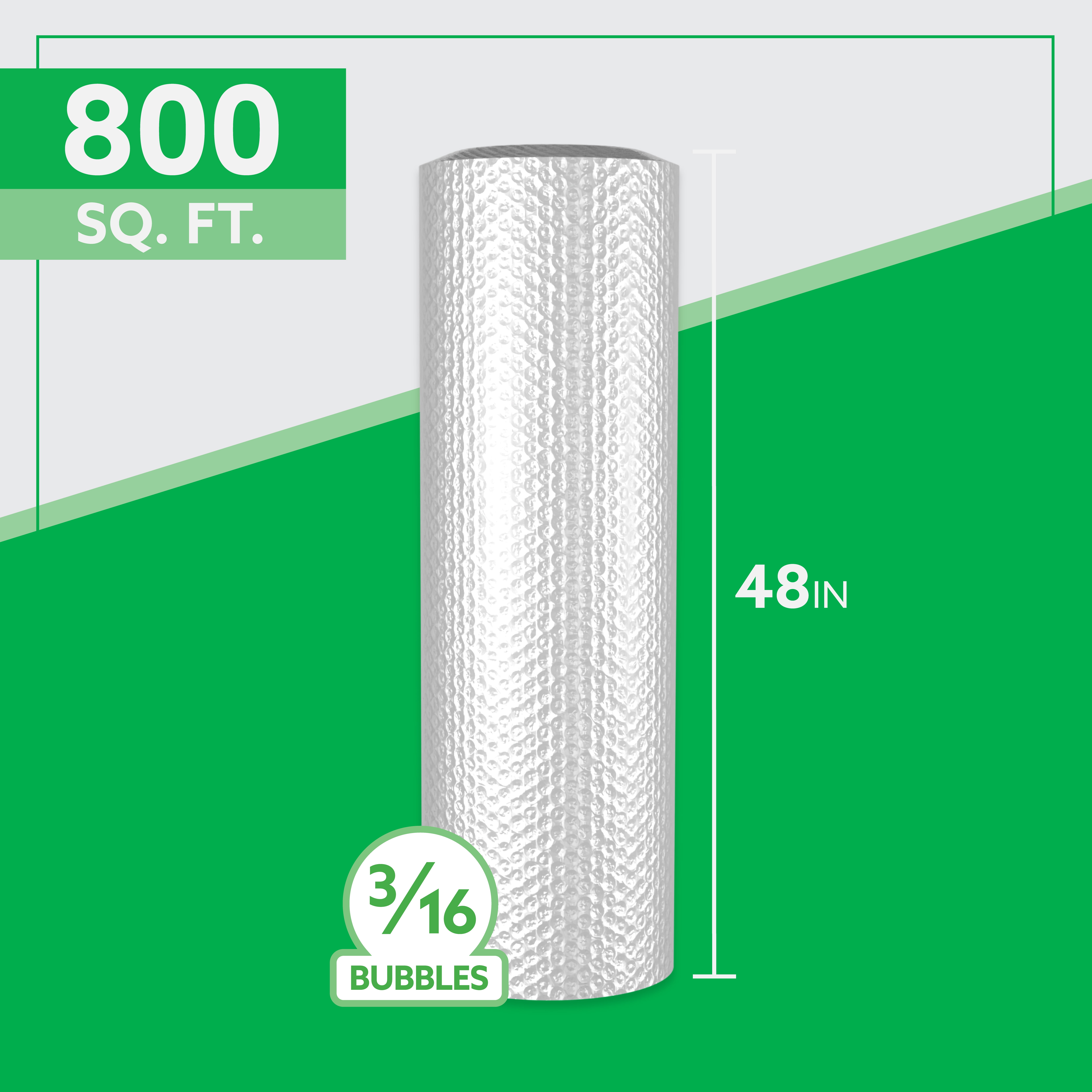 Bubble Cushion Roll, 48" x 200', 3/16" Small Bubbles, Bulk Protective Packaging, 1 Roll