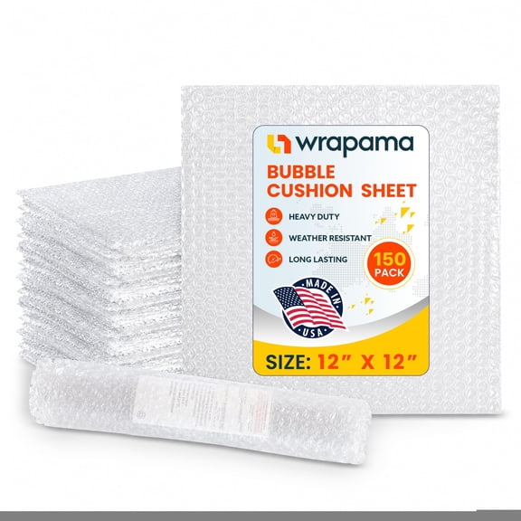 Bubble Cushion Sheets 12 x 12 Inch - 150 Count, Protective Packaging Cushions with Adhesive Closure, Bubble Wrap for Packing, Moving Supplies, Cosmetics, Shipping Glassware & Small Businesses