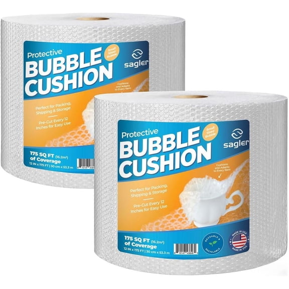 Bubble Cushion Wrap 12"x175FT, Perforated, Clear, 2-Pack for Moving, Packing, Shipping - Extra Protection for Fragile Items, Eco-Friendly