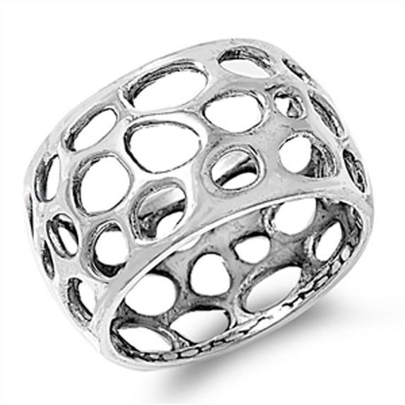 Bubble Cutout Pebble Hole Ring .925 Sterling Silver Band Jewelry Female Male Unisex Size 8