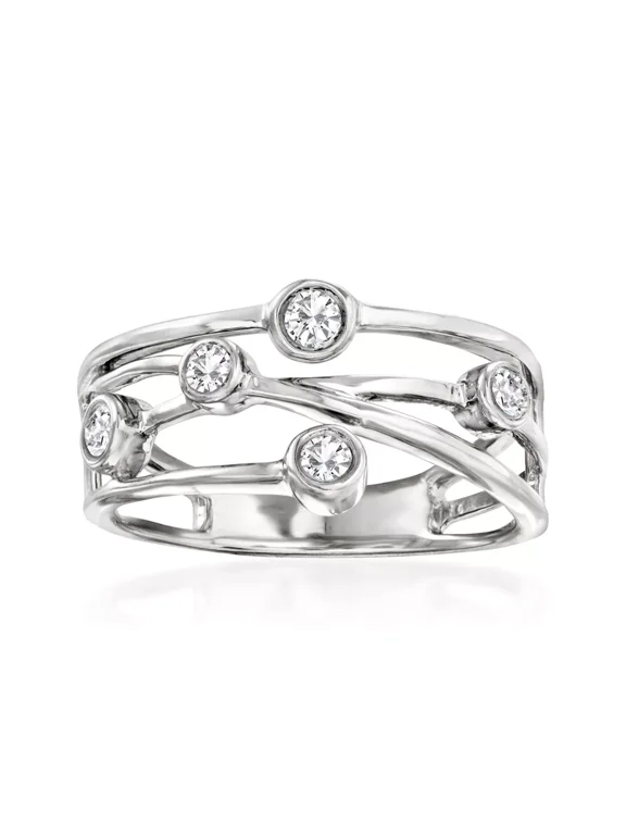 Bubble Diamond Engagement Ring, Five Stone Bezel Set Diamond Ring, Crisscross Over Ring, 1.50 Ct Simulated Diamond, 14K White Gold Plated