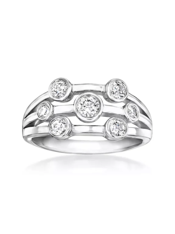 Bubble Diamond Ring, Bezel Set Diamond Engagement Ring, Seven Stone Diamond Ring, 14K White Gold Plated, 2.1 Ct Simulated Diamond
