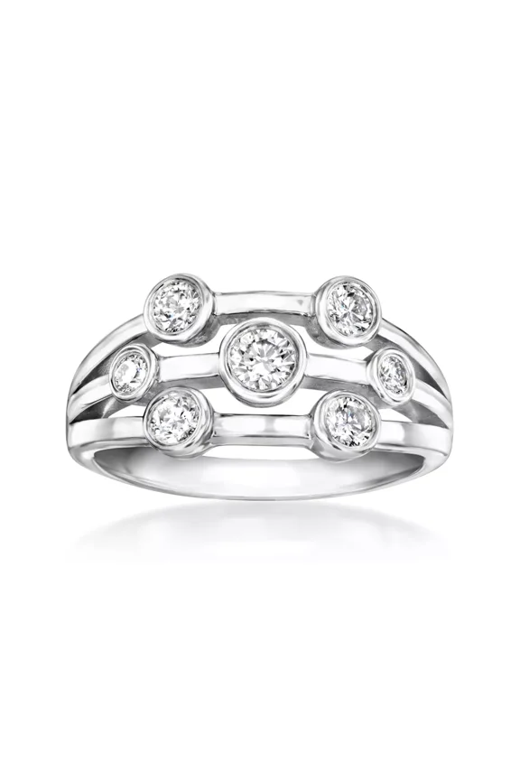 Bubble Diamond Ring, Bezel Set Diamond Engagement Ring, Seven Stone Diamond Ring, 14K White Gold Plated, 2.1 Ct Simulated Diamond