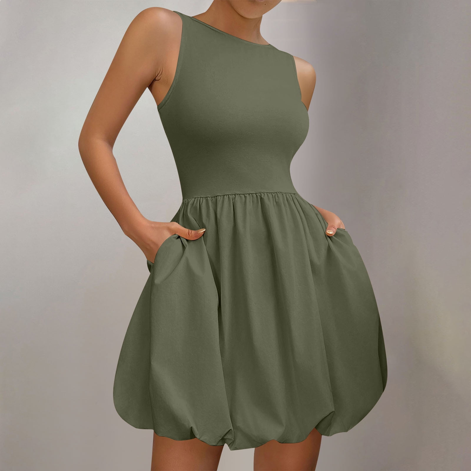 Bubble Dress for Women Sleeveless Boat Neck Tank Short Dress Drop Waist Bubble Dress for Women Sleeveless Boat Neck Tank Short Dress Drop Waist
