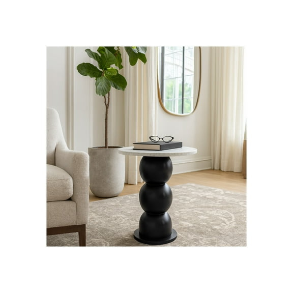 Bubble End Table, Side Table, or Small Night Stand for Room Decor - Artistic Bedside Table with Marble Top for Modern Bedroom or Living Room Decor - Accent Table for Small Spaces - 21" White & Black