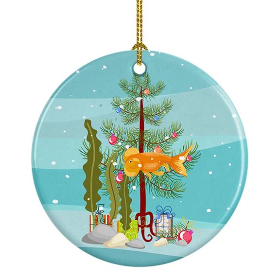 Bubble Eyed Goldfish Merry Christmas Ceramic Ornament 2.8 in x 2.8 in