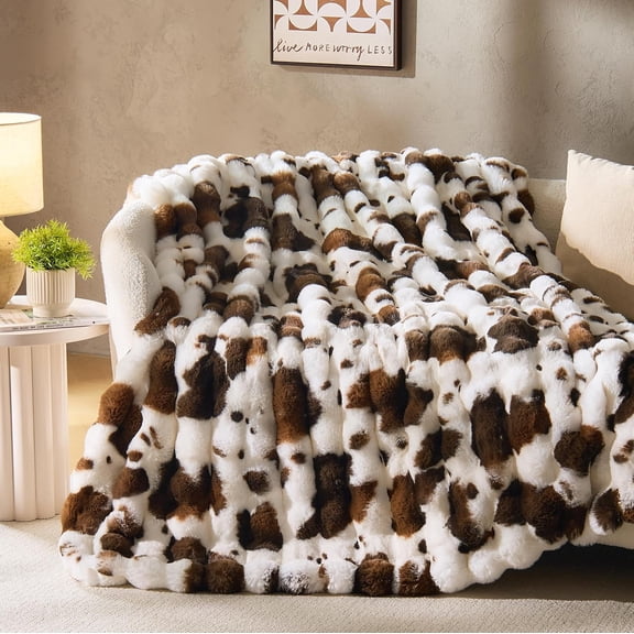 Bubble Faux Fur Throw Blanket 60" x 80" Cow Print Brown