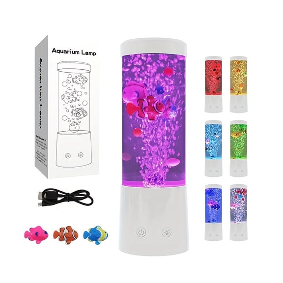 Bubble Fish Lamp LED Night Light, 17 Colors 4 Lighting Modes with Remote, USB Battery Powered, Artificial Fish Tank Lamp for Room Decor Gift