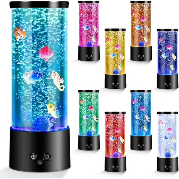 Bubble Fish Lamp Light Sensory, 17 Colors Aquarium Liquid Motion Lamps with Remote Control, Artificial Ambient Fish Tank Tabletop, Lamp-Autism Color-Changing Night-Lights