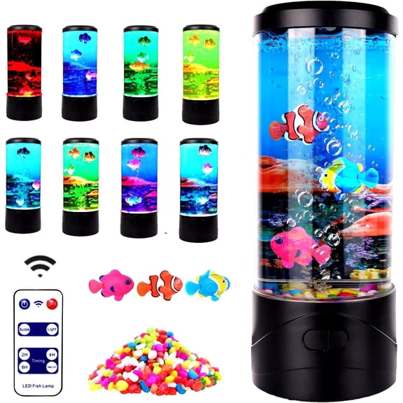 Bubble Fish Lamp Sensory, 8 Color Changing LED Fish Night Light, Mini Fish Aquarium Table Mood Lamp for Adults Office Decor Gifts