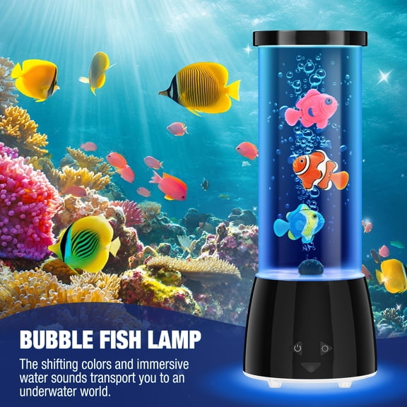 Bubble Fish Novelty Lighting with 16 Color LEDs, Decorative Moving Fish Lamp with Bubble Effects, USB Powered Accent Light for Home, Office and Desktop Decor