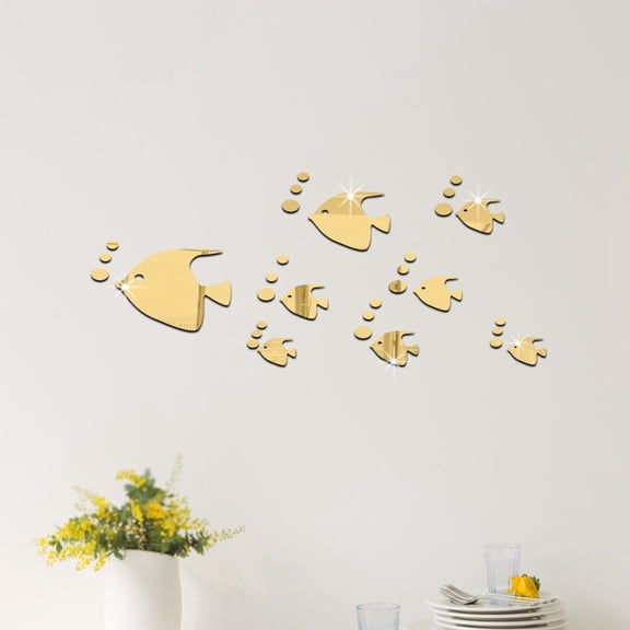 Bubble Fish Wall Stickers, Removable Vinyl Decal for Nursery, Bathroom, Ocean Theme Room & Kids‘ Playroom Decor Gold 1PC