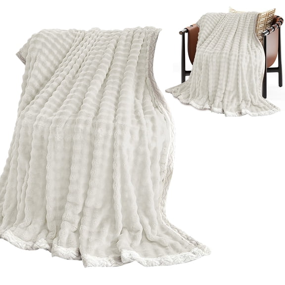 Bubble Fleece Blanket Cozival Cozy Bubble Fleece Sofa Blanket - Single-Layer Double-Sided Flannel, Warm Winter Throw for Bed, Couch, Or Travel, Soft & Machine Washable, Sofa Throw Blanket, Beige