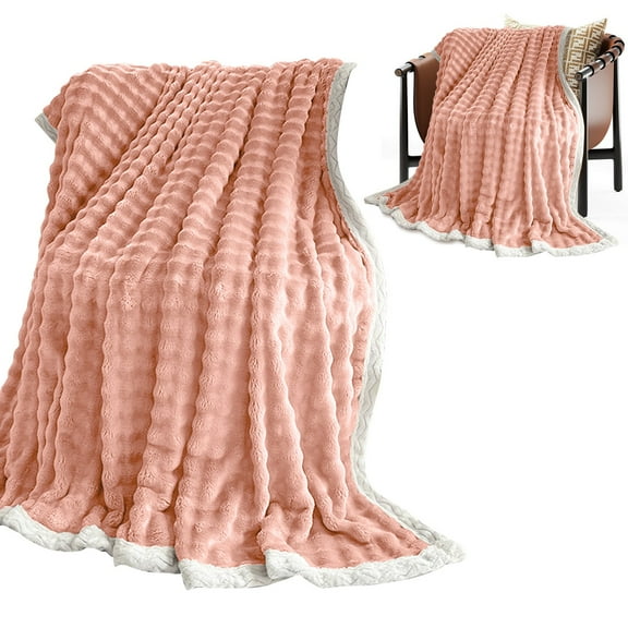 Bubble Fleece Blanket Cozival Cozy Bubble Fleece Sofa Blanket - Single-Layer Double-Sided Flannel, Warm Winter Throw for Bed, Couch, Or Travel, Soft & Machine Washable, Sofa Throw Blanket, Pink