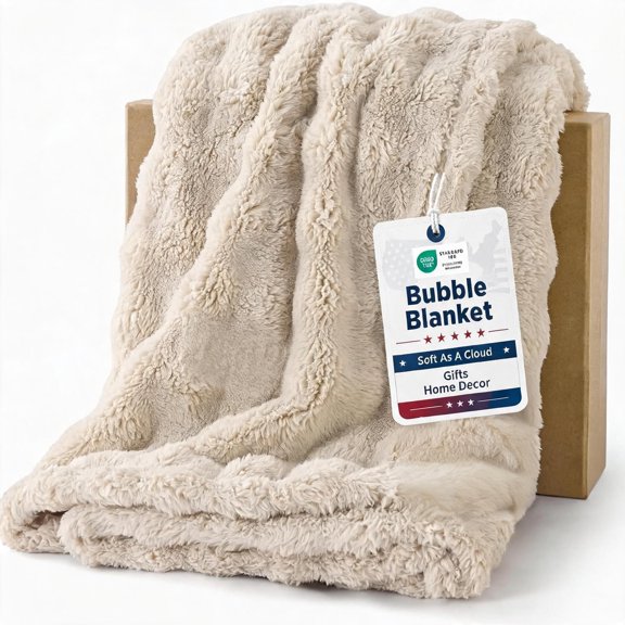 Bubble Fleece Queen Blanket Beige 90"90"