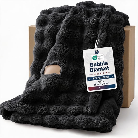 Bubble Fleece Queen Blanket Black 90"90"