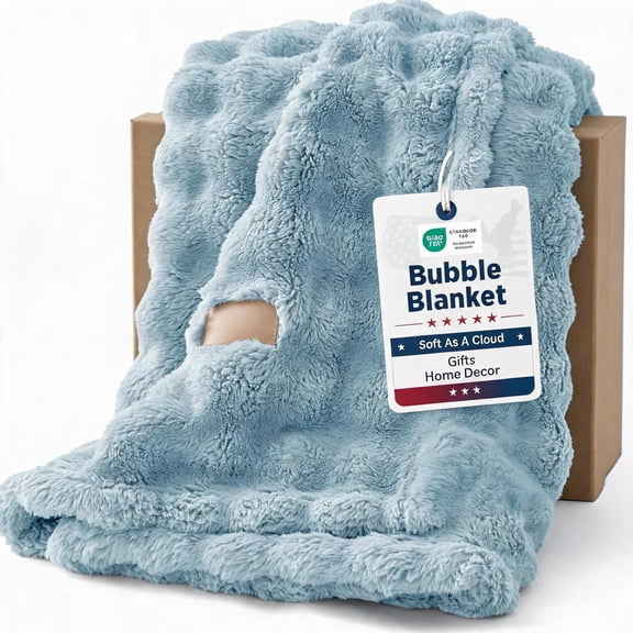 Bubble Fleece Queen Blanket Light Blue 90"90"