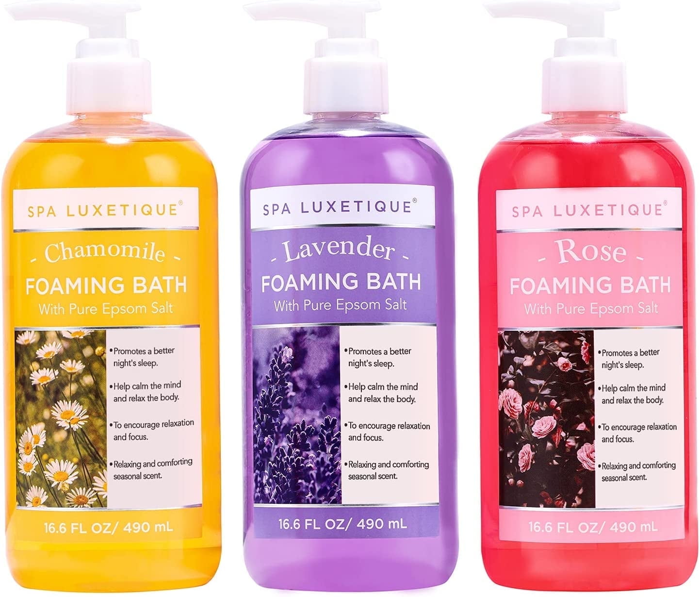 Bubble Foaming Bath with Pure Epsom Salt - Chamomile Rose Lavender Bath Set, Relaxing Holiday Birthady Gifts for Her, 3 Pack 49.8 fl oz