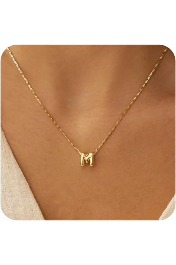 Bubble Gold Letter Necklace for Women, 14k Gold Plated Balloon Initial Necklace, Dainty Gold Necklace for Women, Personalized Bubble Pendant Name Necklace, Fashion Accessories Trendy Jewelry