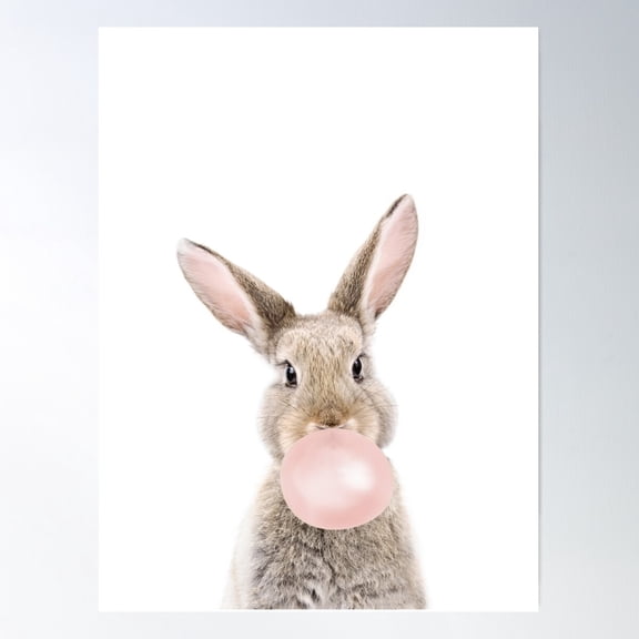 Bubble Gum Bunny Poster Wall Art, Modern Wall Decor For Living Room Bedroom, 24x36 UNFRAMED