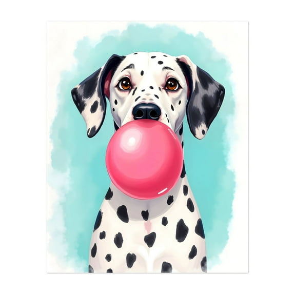 Bubble Gum Dalmatian - Painting Dog Whimsical Pop Art Animal Humor Illustration Modern Art Unframed Wall Art Print 8 x 10 inches