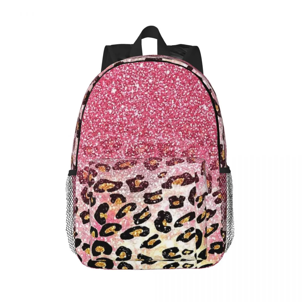 Bubble Gum Pink Faux Glitter Leopard Animal Print Backpacks Teenager ...