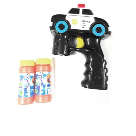 Bubble Gun Blaster Shooter with Music Police Car Light Up, includes 2 Bottles of Solution, Great Gift for Kids
