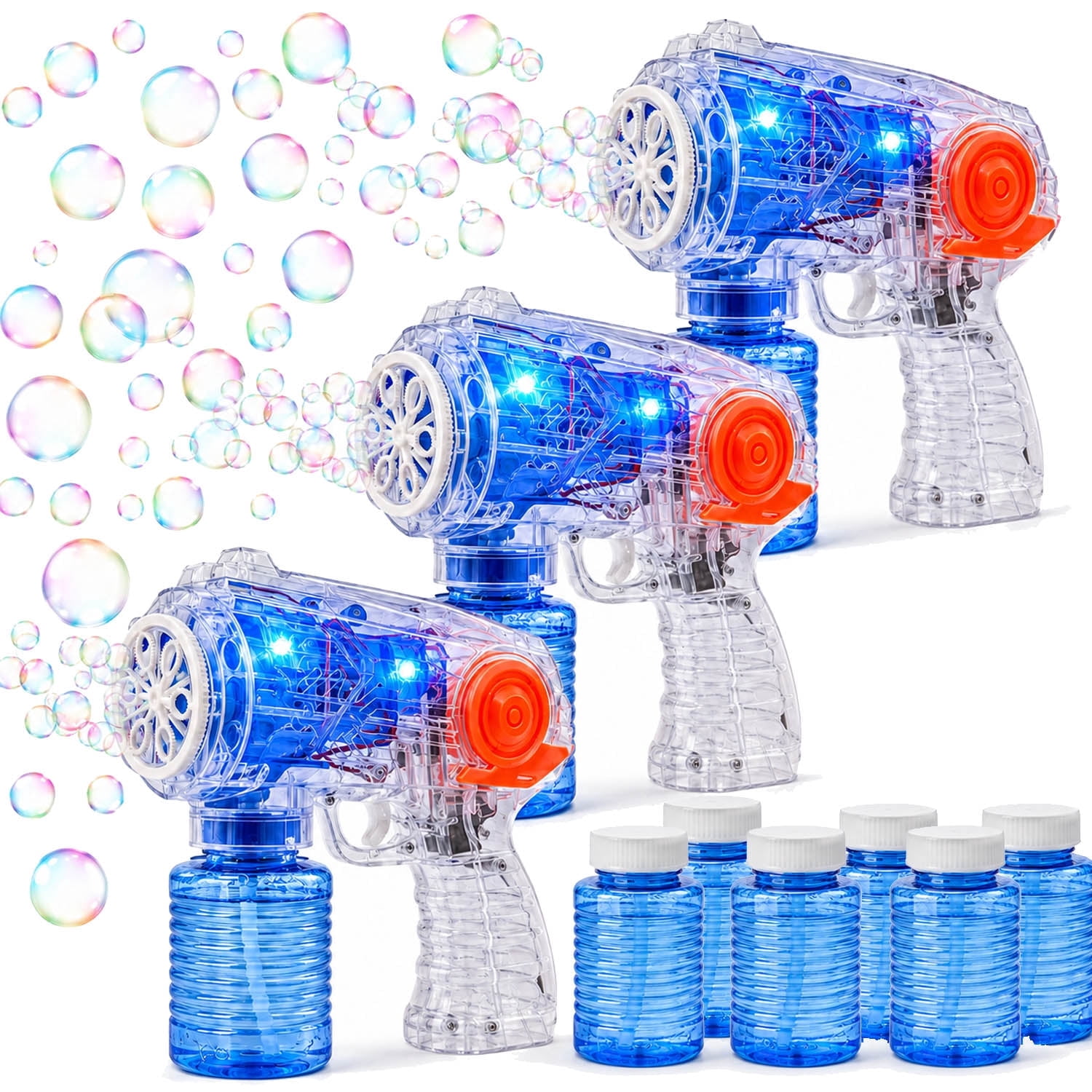 JoyStone JoyStone 3 Pack Bubble Machines for Kids with 6 Bubble Solutions, Transparent Bubble Toy with Lights, Outdoor Bubble Maker for Birthday Party, Wedding, Bubble Toys for Boys & Girls