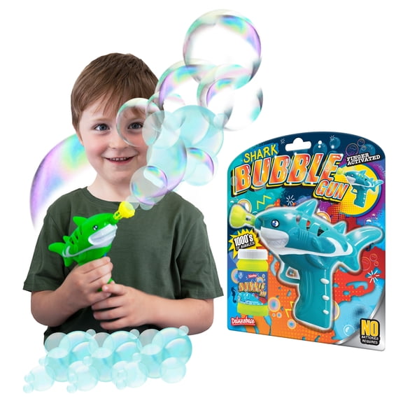 Bubble Gun - Shark from Deluxebase. Animal Themed Bubble Blower Kids Toys. Friction Powered and Easy to Use Bubble Machine for Kids. Great for Educational Toys and Kids Party Favors.
