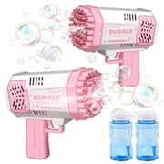 Bubble Machine,2 Pack Bubble Blaster 40 Holes With Bubble Solution,Outdoor Toy Gift for Age 3-12 kidsPink