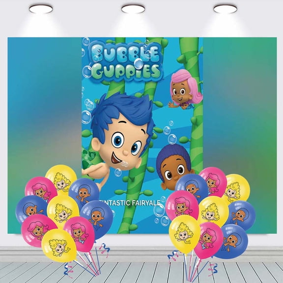 Bubble Guppies Backdrop Banner Balloons Party Decorations Supplies Taspestry Wall Decor Background Poster