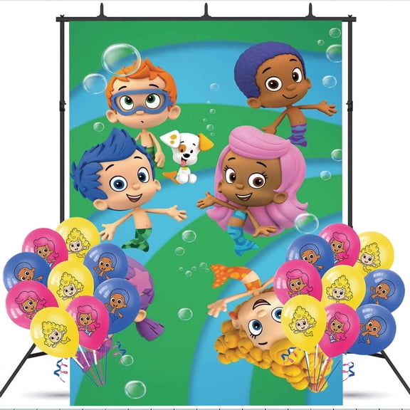 Bubble Guppies Party Decorations Backdrop Banner Balloons Taspestry Wall Decor Background Poster Decor Supplies