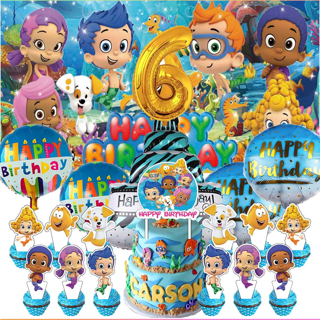 Bubble Guppies Party Supplies Decor 6th Kit Balloons Birthday Cake ...