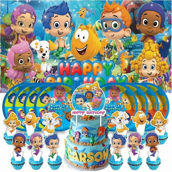 Bubble Guppies Plates Birthday Supplies Decorations Decor Backdrop Banner Cake Topper Fans
