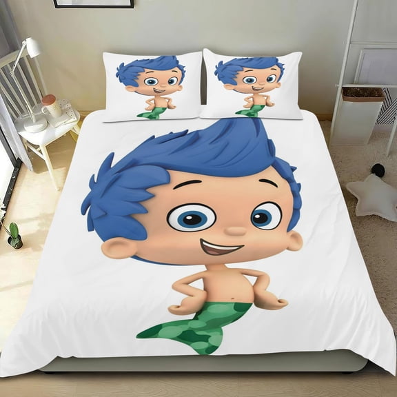 Bubble Guppies Themed Bed Sheet Set Three Piece Set 53x79 Inches Comfortable And Skin Friendly Unique Design Creating A Star Studded Night