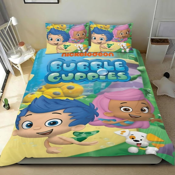 Bubble Guppies Themed Bed Sheet Set Three Piece Set 53x79 Inches Comfortable And Skin Friendly Unique Design Creating A Star Studded Night