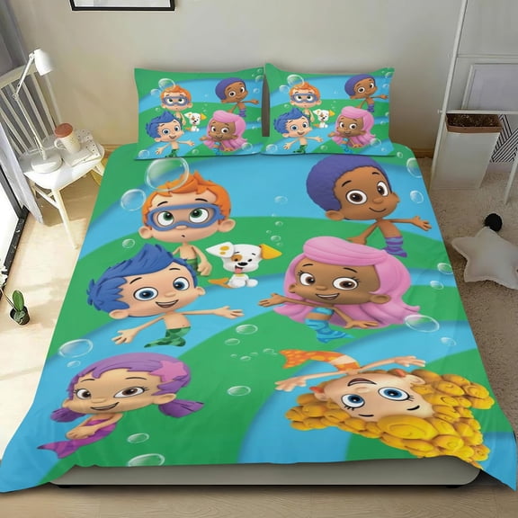 Bubble Guppies Themed Bed Sheet Set Three Piece Set 53x79 In ches Comfortable And Skin Friendly Unique Design Creating A Star Studded Night Home Decor Gifts For Family Friends fans