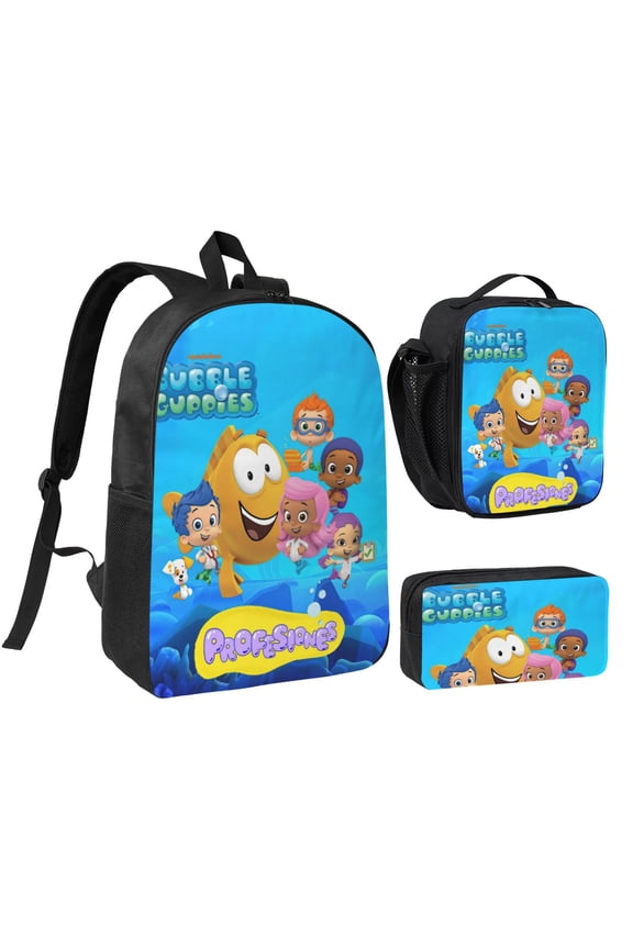 Bubble Guppies Three piece backpack set young backpack combination backpack lunch bag pencil case